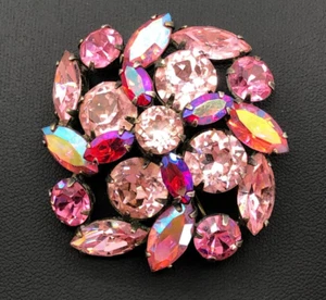 Vintage Regency Pink AB Strass Cluster Brosche Silberfarben MCM 50er Jahre - Bild 1 von 7