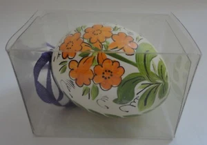 Vintage Hand Painted Egg Shell Flower Scene Easter Tree Ornament in Box - Picture 1 of 1