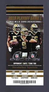 2019-2020 NFL NFC DIVISIONAL PLAYOFFS VIKINGS @ SAINTS FULL TICKET - DREW BREES - Picture 1 of 1