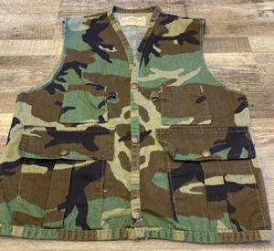 Vintage SafTbak Camo Hunting Youth L/XL Vest Woodland Army Fishing USA Rare - Picture 1 of 8