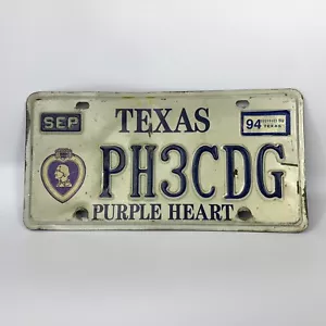 Texas License Plate TX # PH3CDG Tag Expired in 1994 Purple Heart - Picture 1 of 4