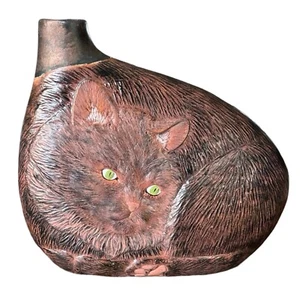 Handgefertigte skandinavische Vase Kunstkeramik 8,5 Zoll 3D sitzende Katze - Bild 1 von 12
