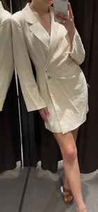 NUEVO VESTIDO BLAZER ZARA MEZCLA LINO PLISADO BEIGE BLANCO ROTO MARFIL 7875/939 TALLA S - Imagen 1 de 13