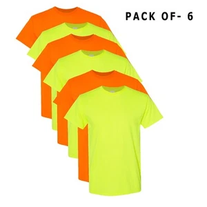GILDAN High Visibility Shirts Safety Orange Green 6 Pack Mix 5.3 Oz Hi Vis Tee - Picture 1 of 7