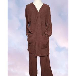 NWT Yitty Pet Me Brown Two Piece Comfy Cardigan Wide Leg Pant Fuzzy Soft Set - Picture 1 of 6