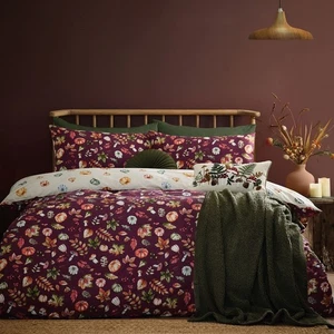 Catherine Lansfield Autumn Pumpkins Reversible Duvet Cover Bedding Set Plum - Picture 1 of 25