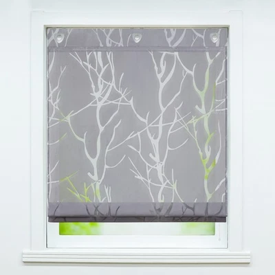 Raffrollo mit Hakenösen Ausbrenner Küche Gardinen Transparent Raffgardinen Weiß - Bild 1 von 4