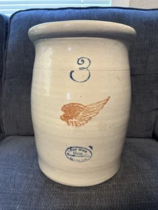 Antique Red Wing Stoneware 3 Gallon Hand Turned Butter Churn Crock - Picture 1 of 8