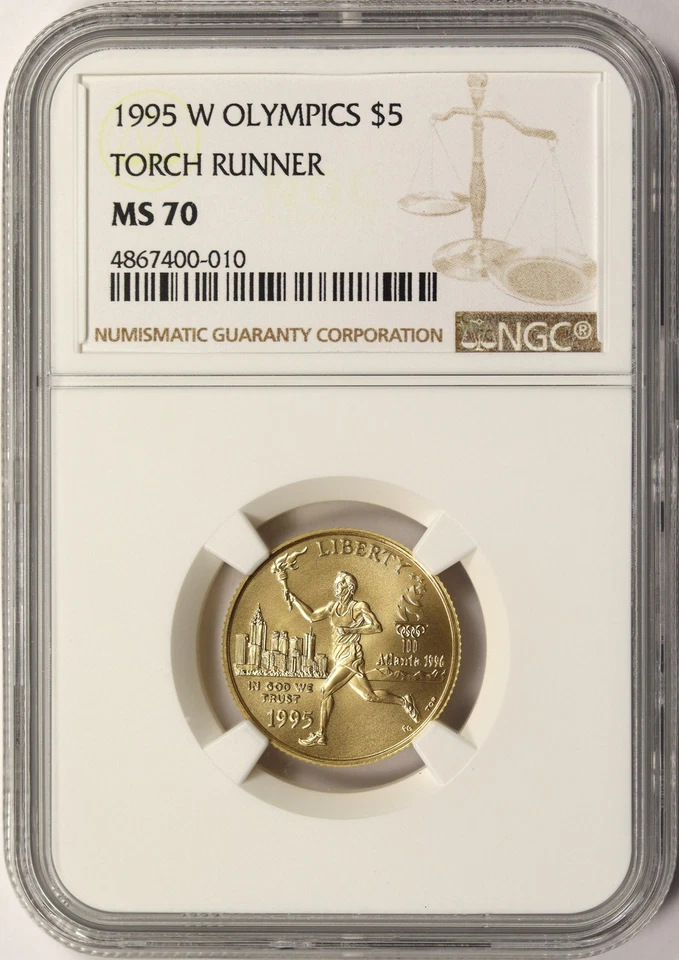 1995-W Olympics Torch Runner Gold Five Dollars $5 NGC MS70 - Image 1 of 4