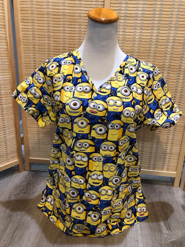 Scrubs Scrub Top Cartoon Despicable Me Minion Minions Small S (H470) Yellow Blue - Image 1 of 4