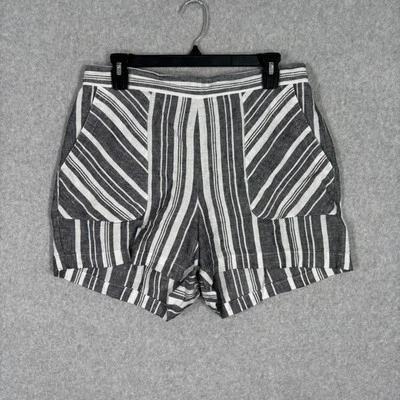 Pantalones Cortos Ellen Tracy Medianos Gris Rayas Lino Bolsillos Pull On Playa Resort Crucero Foto 1 de 4