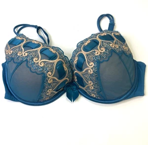 Sujetador de inmersión Cacique Cotton Boost con aros azul dorado encaje 42DD - Imagen 1 de 7