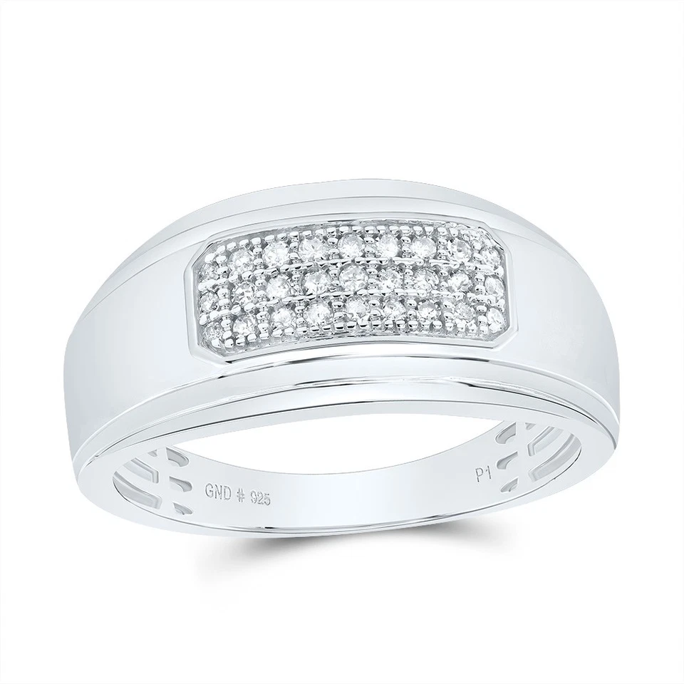 Alianza de boda octágona con borde acanalado de diamantes naturales de plata de ley 925 1/5 quilates Foto 1 de 1