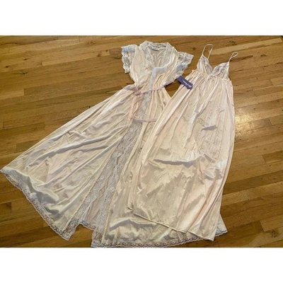 Vintage New W/Tags Miss Elaine Pale Pink Long Nightie Robe Set S Nylon Bridal - Image 1 of 4