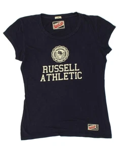 RUSSELL ATHLETIC Womens Graphic T-Shirt Top UK 14 Medium Navy Blue Cotton AI04 - Picture 1 of 3