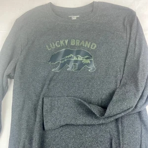 Pigiama uomo Lucky Brand grande grigio waffle maglia manica lunga grafica orsetto - Foto 1 di 9