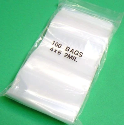 4x6 Bags Clear 2mil 100 Reclosable Poly Bag 4" x 6" 2 Mil Baggies Squeeze Top - Image 1 of 3
