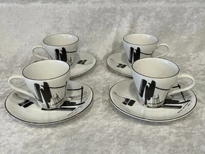 Set of 4 Sango CALLIGRAPHY LARRY LASLO 1992 CUP SAUCERS NEW #4901 RARE - Picture 1 of 7