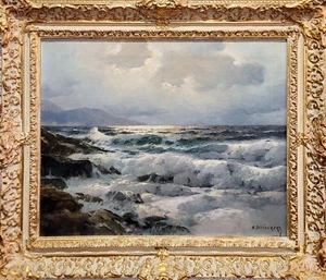 Alexander A. Dzigurski - Ondas de la década de 1950 a lo largo de la costa de California - Pintura al óleo - Imagen 1 de 9