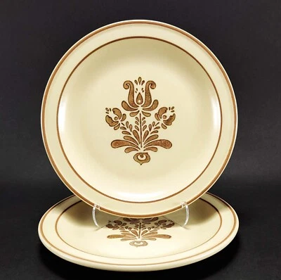 2 Pfaltzgraff Village Salad Plates Brown Beige Folk Art Farmhouse USA 7 1/8" - Image 1 of 4