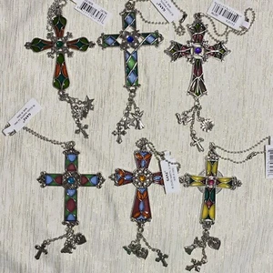 Cross Charm Necklace Crucifix Ornament Sun Catcher Car Mirror Ganz 3"x2.5" - Picture 1 of 21