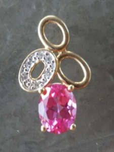 Colgante de diamante y corte ovalado de topacio rosa de 10 quilates oro amarillo sólido - Imagen 1 de 12