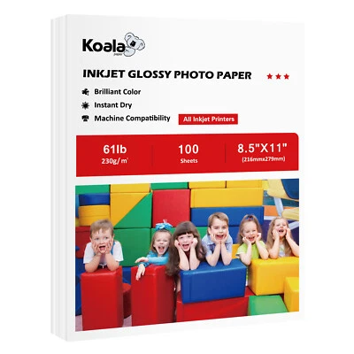 Koala Premium Photo Paper 8.5x11 Glossy Thick 61lb 230g 100 Sheet Inkjet Printer - Image 1 of 4