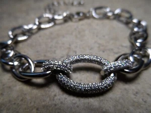 NWT MACY'S CUBIC ZIRCONIA BOLD Link CHUNKY Silver Tone BRACLET NEW $200 - Picture 1 of 15