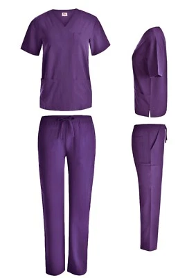 Conjuntos Médicos Unisex ELASTIZADOS Sólidos Cuello en V Top Pantalón Carga Hombres Mujeres Uniforme de Enfermería Foto 1 de 4