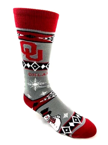 Oklahoma Sooners Gray Christmas Snowman Holiday Dress Crew Socks Cover