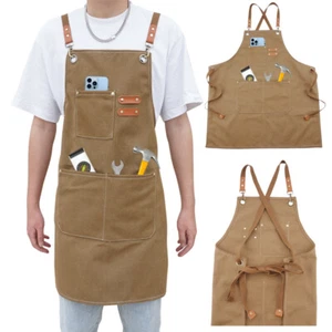 Canvas Tool Work Shop Apron Heavy Duty Woodworking Pockets Chef US Workshop USA - Picture 1 of 12