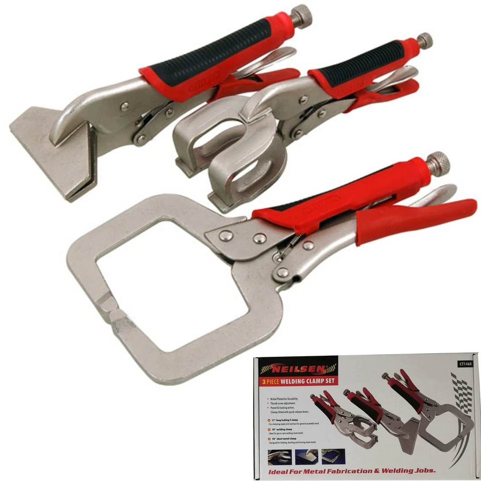 Neilsen 3pc Welding Locking C Clamp Tool Set Mole Grip Pliers Sheet Metal Grips - Image 1 of 1