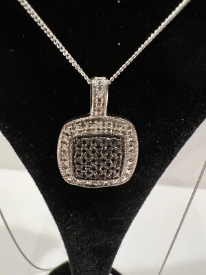 Black Diamond Cluster Pendant w 18" Necklace Chain Sterling Silver 925 NWT - Image 1 of 4