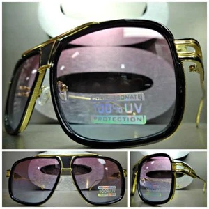 Men or Women CLASSIC VINTAGE RETRO Hip Hop Style SUN GLASSES Black & Gold Frame - Picture 1 of 10