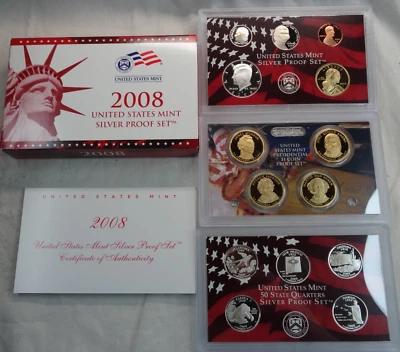 2008-S United States Mint Silver Proof Set with COA & Box 14 Coins 90% - Image 1 of 4