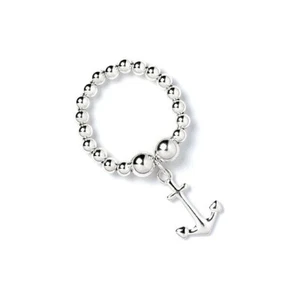 Sterling Silver Ball Bead Ring with Anchor Charm - Picture 1 of 4