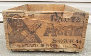 XRARE Antique Lautz Bros Acme Soap Advertising Crate Wood Box Sign Country Store - Picture 1 of 16