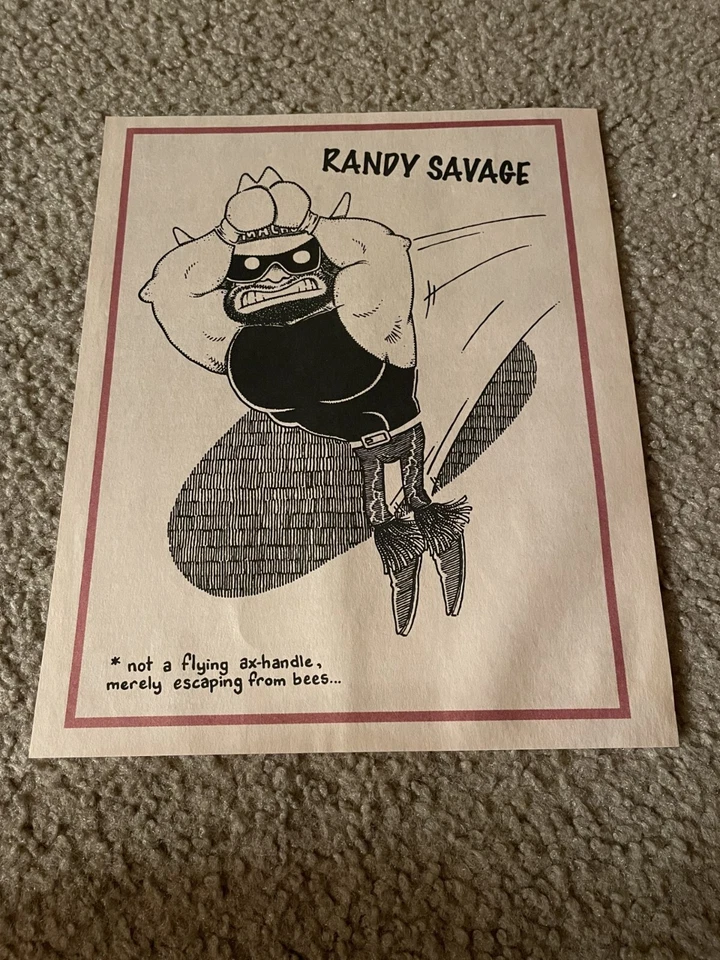 Vintage MACHO MAN RANDY SAVAGE WCW Wrestling Caricature Print Pinup Photo WWF - Image 1 of 1