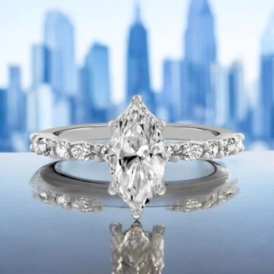 14K White Gold Ring IGI Lab Created 1.40 Ct Marquise Diamond Black Friday - Image 1 of 4