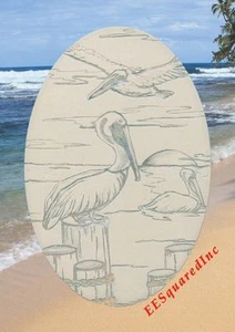 PELICAN SCENE STATIC CLING WINDOW DECAL New Oval 8x12 Tropical Pelicans Decor - Picture 1 of 11