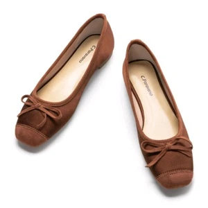 C.Paravano Women Silk Ballet Flats Size 39/8.5 US Brown Cap Toe - Picture 1 of 5