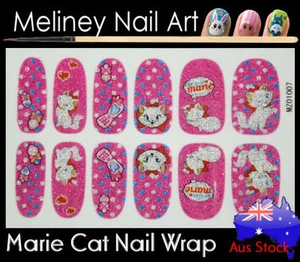 Marie Cat Full Cover Glitter Nail Art Wraps Stickers Pattern cartoon Disney pink - Bild 1 von 2