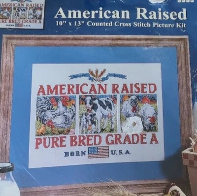 Farmhouse Cross Stitch Kit Cow Chicken Rooster Sheep 10x13" country - Image 1 of 4