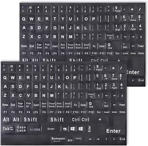 Pack de 2 pegatinas universales para teclado inglés - letras blancas y negras mate - Imagen 1 de 7