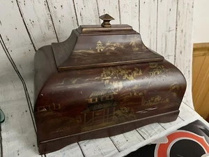 Hand Painted Red Gold Chinoiserie Vintage Bombay Company Storage Box Chest - Picture 1 of 23