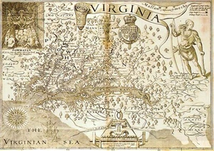 Map of Virginia by John Smith, published 1652, Chesapeake Bay Area VA - Postcard - Picture 1 of 2