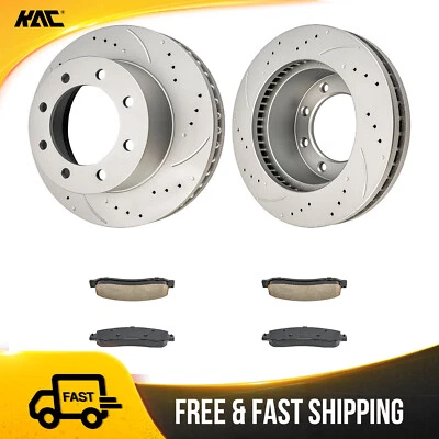 Front Drilled Brake Rotors Ceramic Pads For Ford F-250 Super Duty 2005-2012 4WD Foto 1 de 4