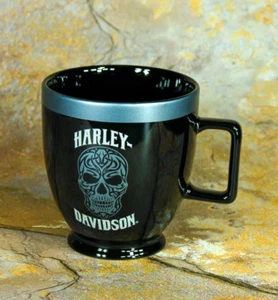 Harley Davidson Skull coffee mug black ceramic 16 oz - Picture 1 of 9