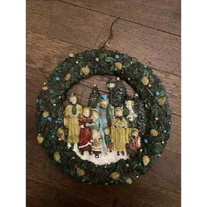 Old Tyme Time Carolers Xmas Christmas Wreath 1960s Hand Painted Free Shipping - Picture 1 of 12