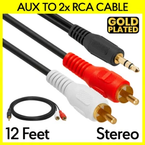 3.5mm to Dual RCA Cable 12 Feet 2 RCA to AUX Cord Stereo Audio PC Speakers Cable - Picture 1 of 4